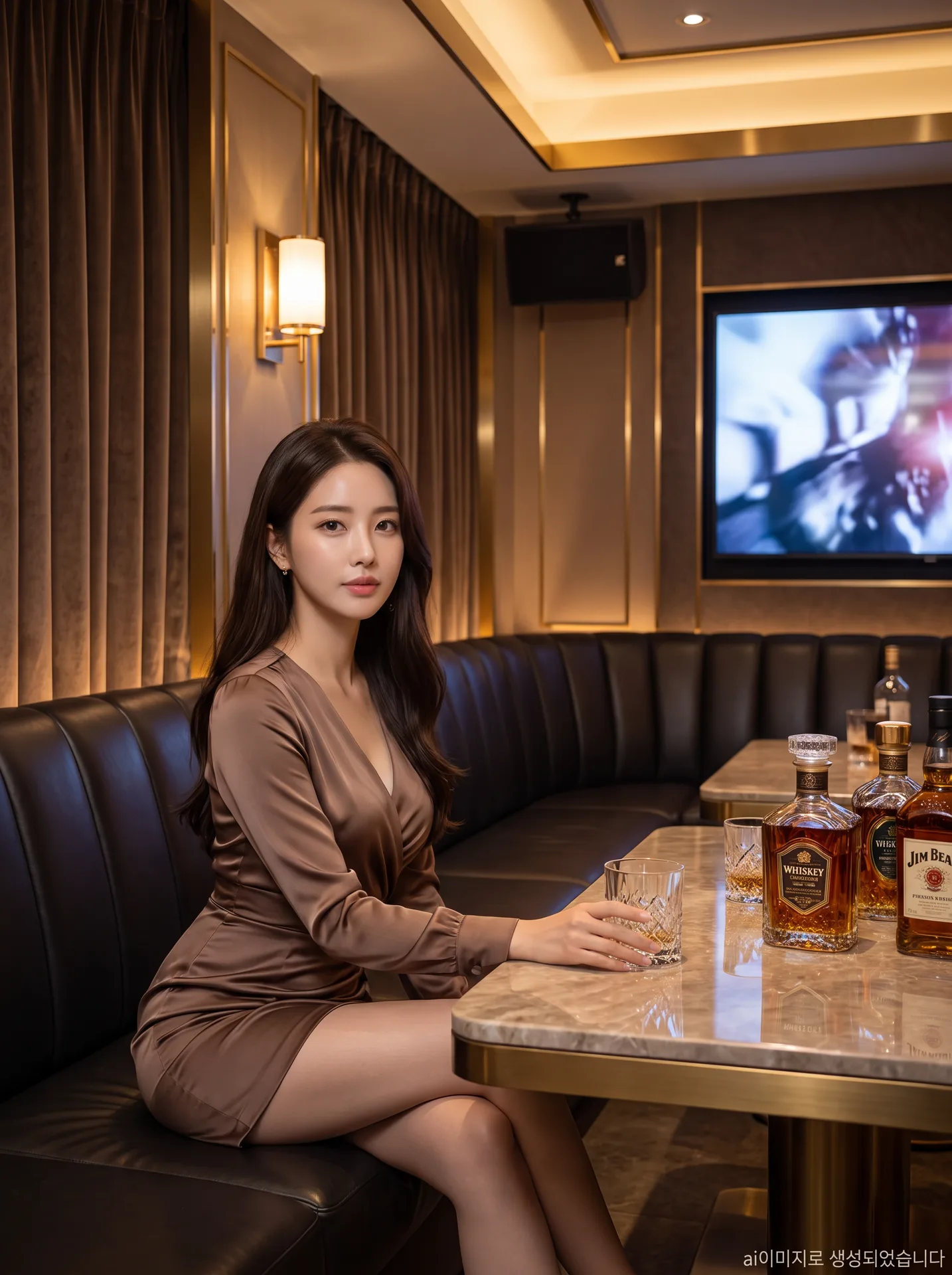 강남 가라오케 주대 기본 세팅 — 12년산 위스키와 풀 세팅이 오른 룸 테이블